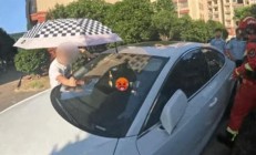 36℃高温天 一岁幼童把自己锁车内 家长车外撑伞试图降温